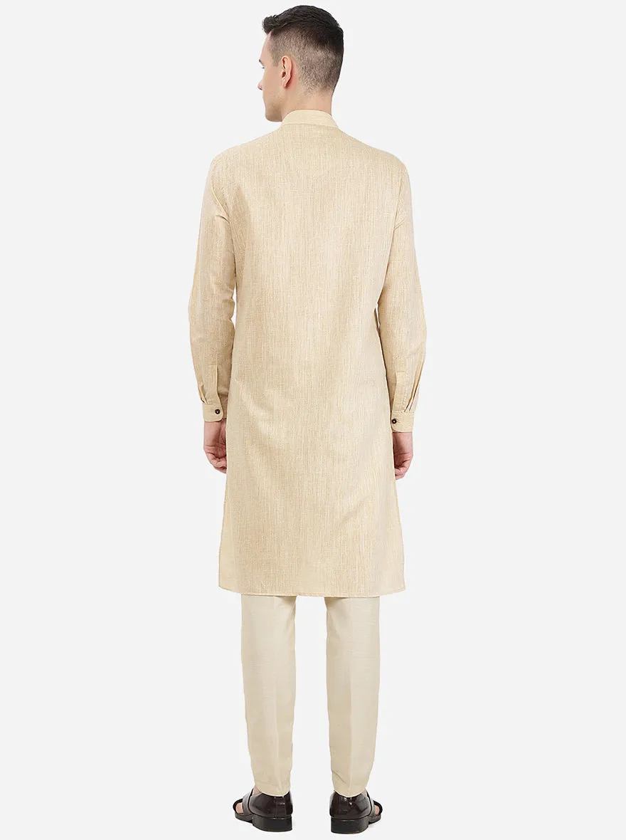 Wooden Yellow Solid Regular Fit Modi Kurta | JadeBlue